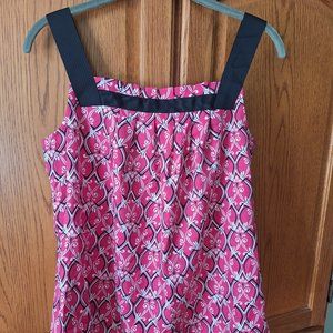 LOFT Petites Blouse Pink Black Sleeveless Top Blouse Ribbon Straps Size MP
